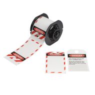LOTO Tags - OSHA DANGER, Printable Front with Striped Border, Preprinted Back, for B30 Printers - "Signed Reverse Side" - 82.55 mm (W) x 146.05 mm (H), Red on White