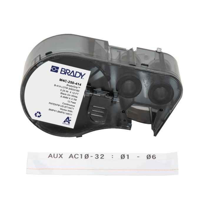 BradyGrip® Print-on-Hook Labels featuring VELCRO® Brand Hook - 6.35mm (W) x 3.7m (L), Black On White