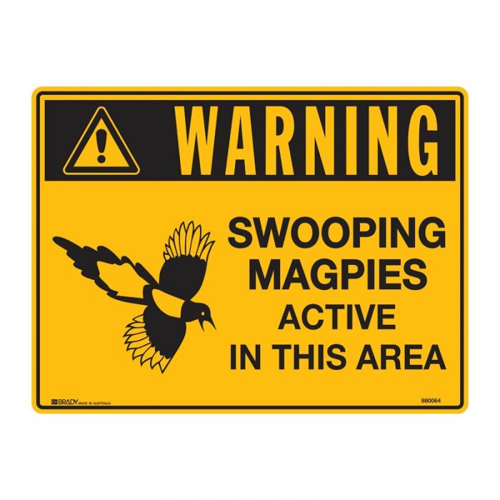Warning Sign - Swooping Magpies Active in this Area, 250 x 180mm, SS